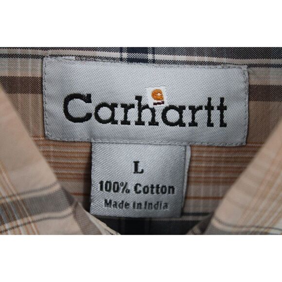 Carhartt Mens Shirt Size Large Tan Plaid Short Sleeves Button Down Pocket - Picture 5 of 5